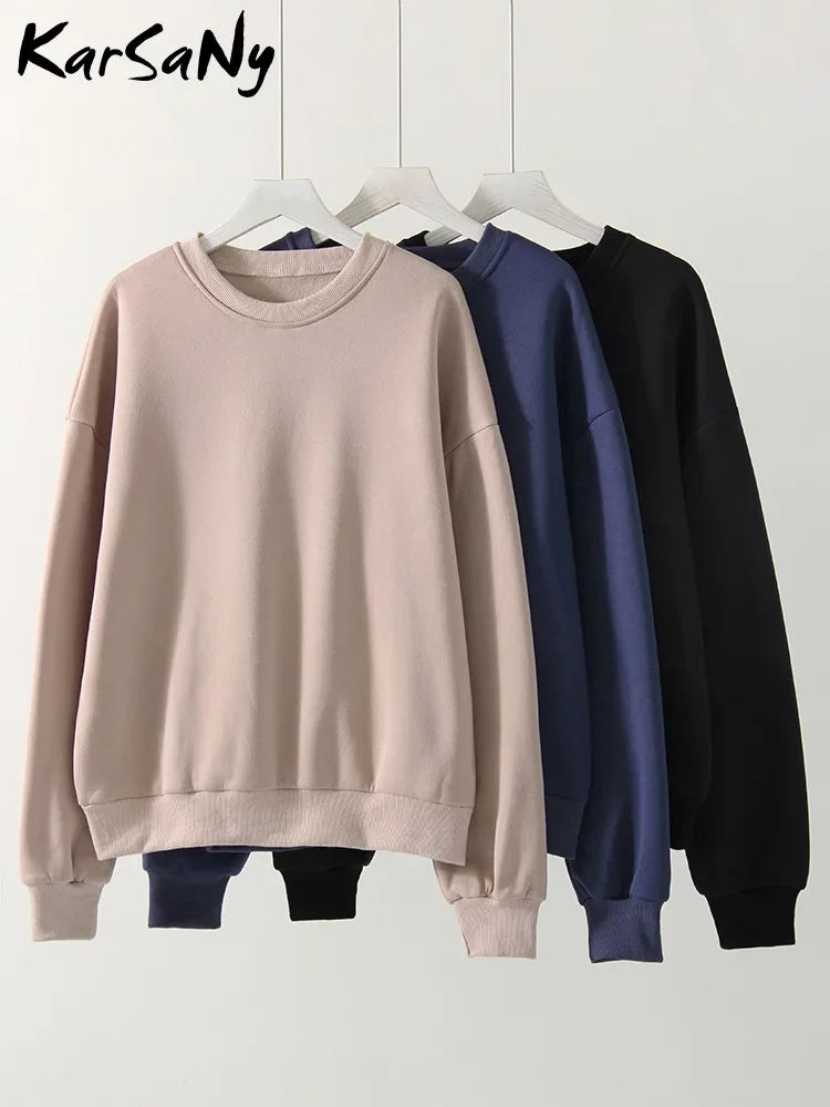 Women Casual Two Piece Sets O Neck Loose Long Sleeves Autumn Winter Solid Pullover Sweatshirt Elastic Waist Pants Sets For Women