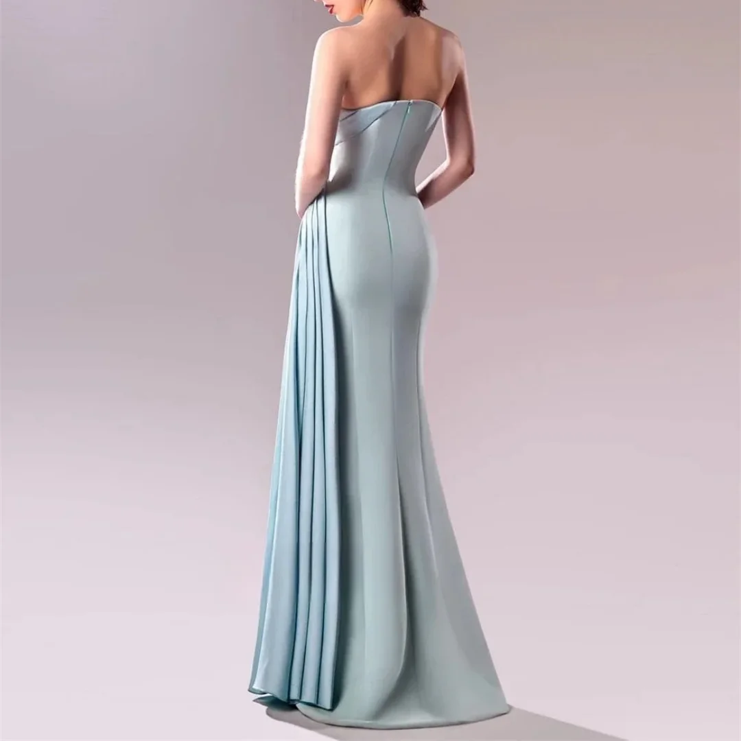 Gaun Berpayet Manik-manik Berlipat Ruched Seksi nan Elegan nan Indah Model A-line Tanpa Tali Panjang untuk Acara Khusus yang Dapat Disesuaikan