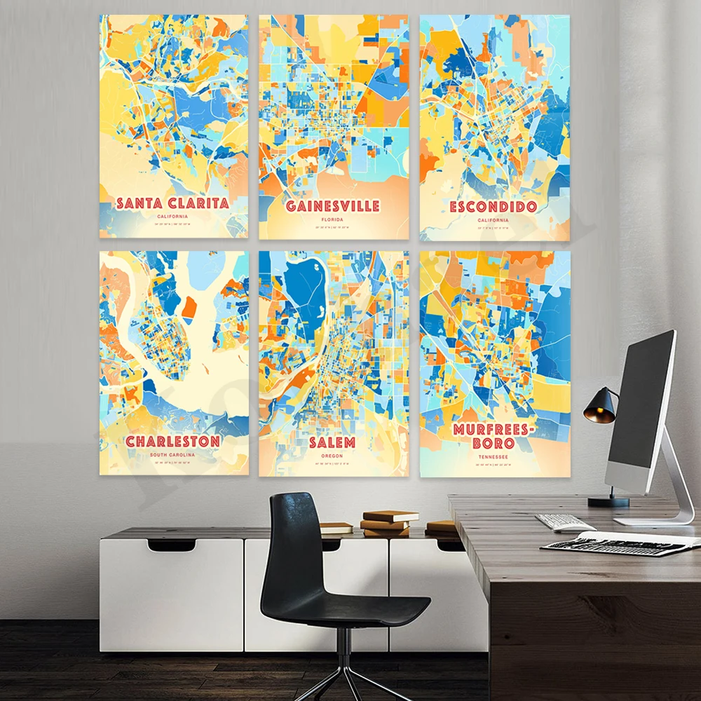 Salem San Andreas Charleston Escondido Chattanooga Roseville Kansas Recife Gainesville Santa Clarita City Color Map Poster