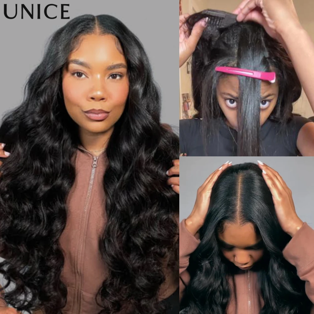 UNice 180% Density Body Wave V Part Wig With Drawstring 100% Human Hair Wig Minimal Leave Out Beginner Friendly