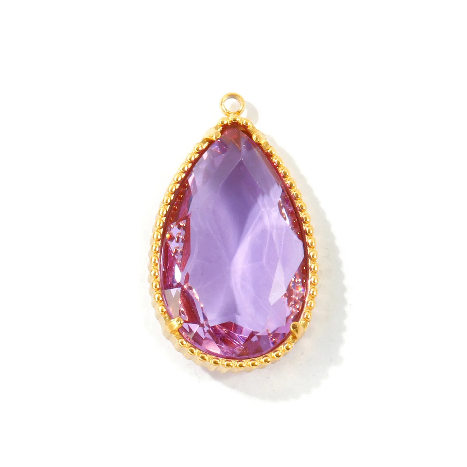 1 Stück Tropfenförmiger Facettierter Glasanhänger, 18K Vergoldeter 304 Edelstahl-Anhänger, DIY Halskette Schmuckherstellung Großhandel 3,2x1,9cm – Detail 1