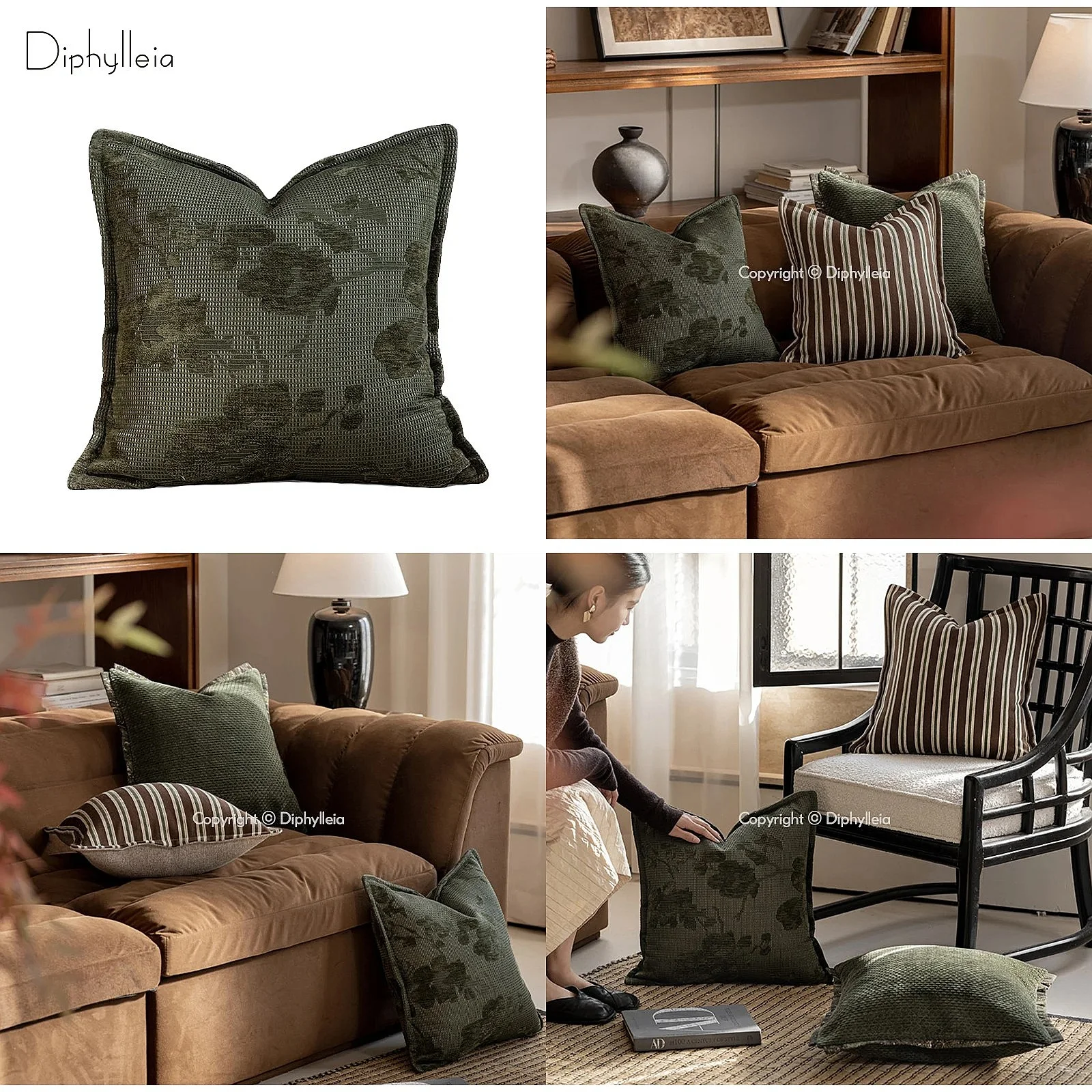 Diphylleia Mid-Century Modern Damask Magnolia Floral Jacquard Cushion Cover Luxury Handmade Pillow Case For Sofa Couch Bedroom