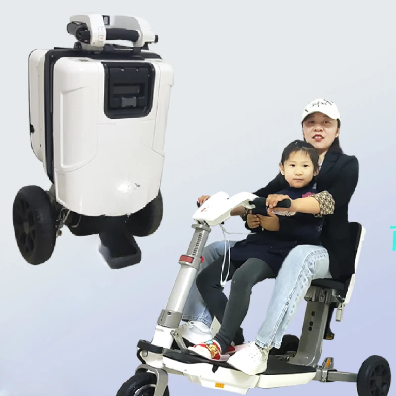 Remote control folding the elderly three-wheeled electric scooter, suitcase type lightweight carrying elderly power tram