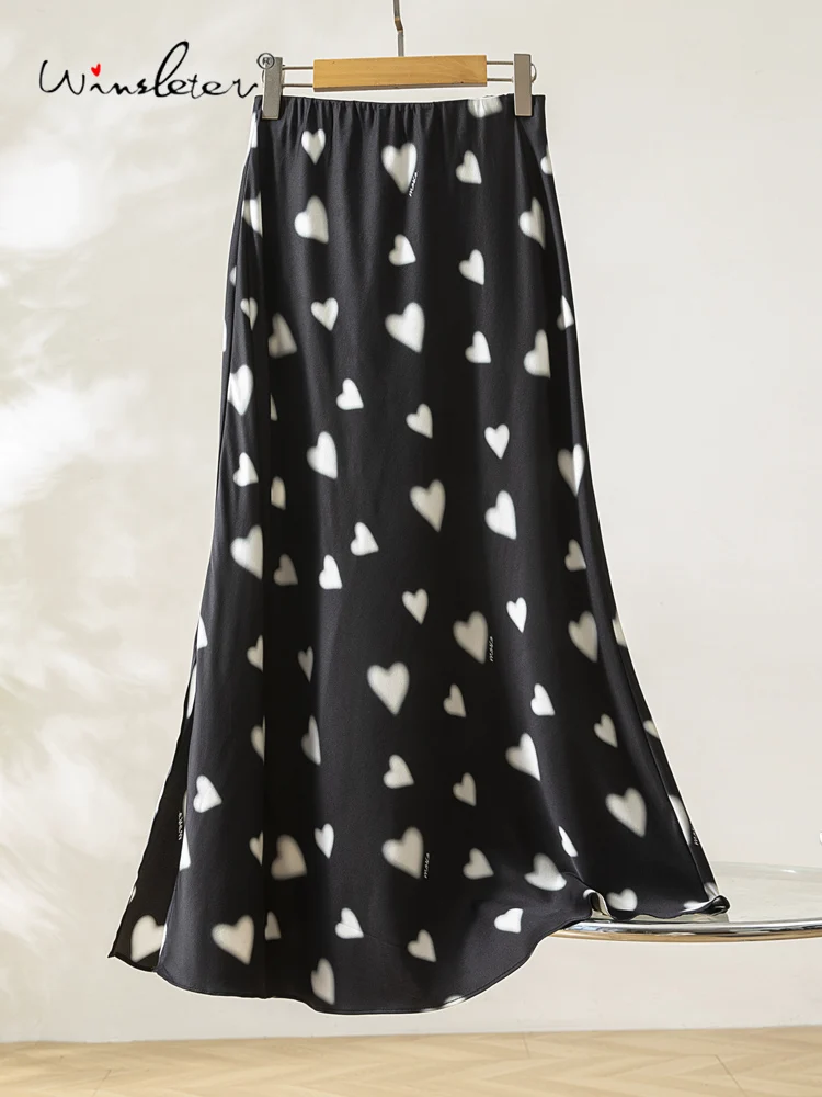 

Winsleter-Женские элегантные юбки из шелка 93% 7% спандекса, эластичный пояс с принтом любви, юбка-труба в стиле ретро, лето 2023 г. B57467CC