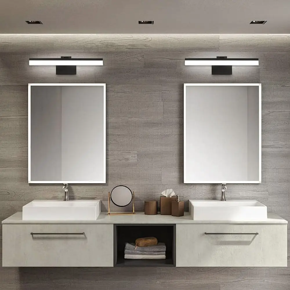 15.7 Barra luminosa moderna a LED per bagno, apparecchio a specchio nero 12W IP44, 330 °   Lampada da immagine moderna regolabile 6000K per l'arte