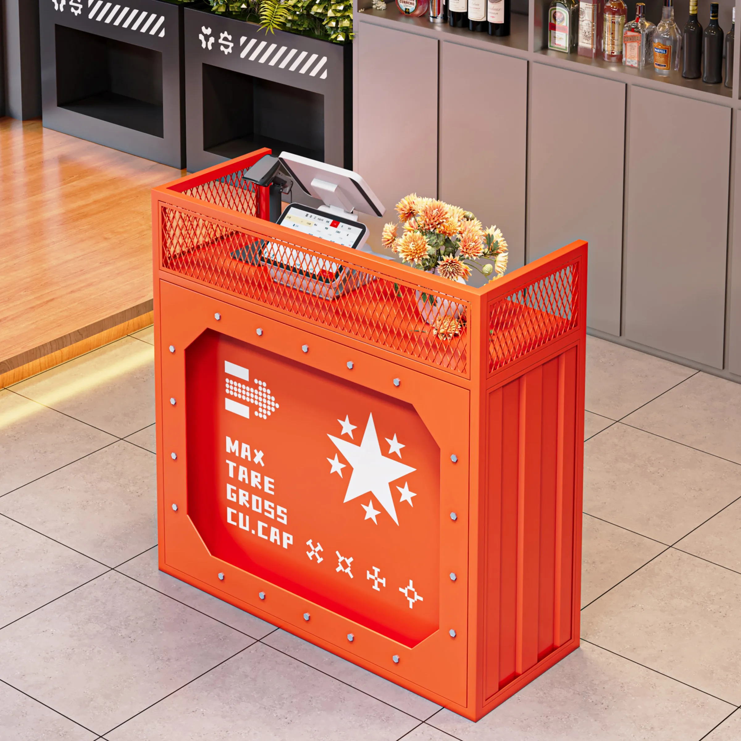 Commercial Catering Door Shopping Guide Welcome Front Desk Bar Table Industrial Wind Container Cash Register Reception Desk