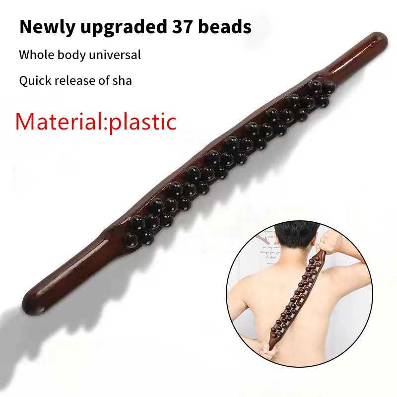 37 Beads Universal Plastic Back Massage Tendons Scraping Stick Point Treatment Gua Sha Relax Therapy Tool Abdominal Massager