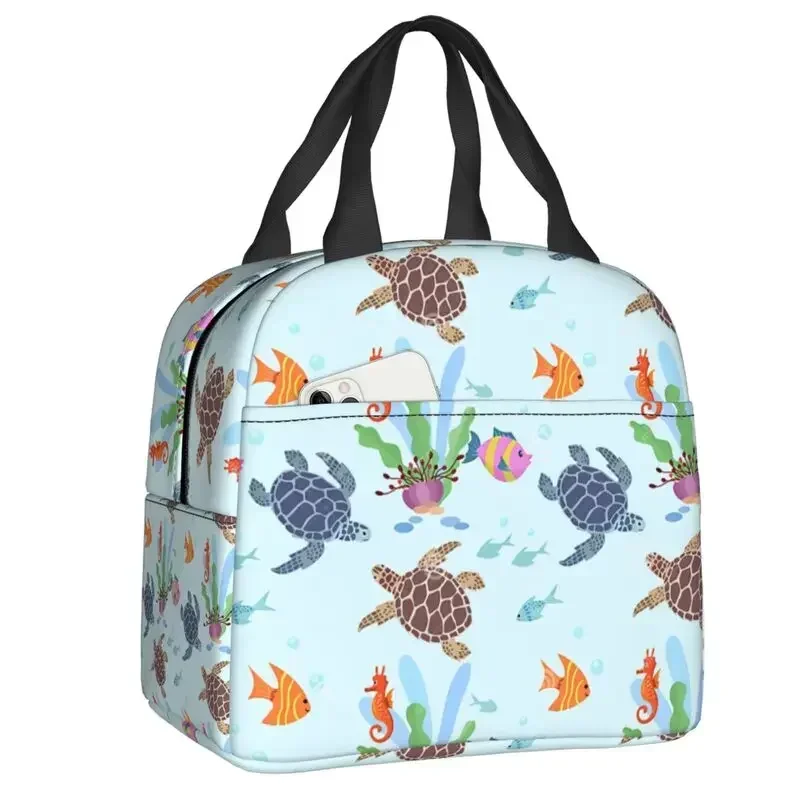 Ocean Turtles Fish Seahorse Lunch Box for Women Thermal Cooler Food Insulated Lunch Bag School Children Picnic Tote Bags