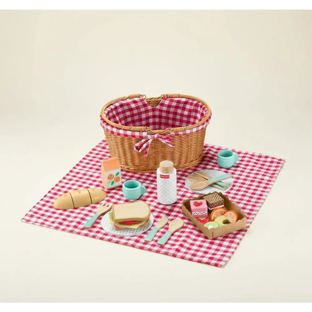 

31-Piece Wooden Pretend Play Picnic Basket Set, Educational Toy for Preschool Kids Ages 3+