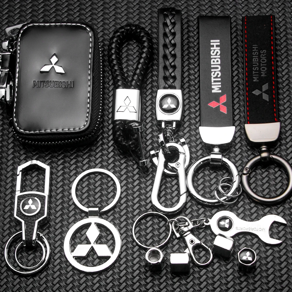 Emblema de insignia de llavero de coche de Metal/cuero para Mitsubishi Grandis Lancer EX Outlander Xl Pajero Space Star Galant Delica Space Star