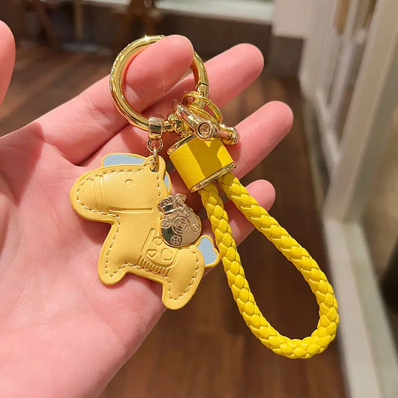 1 Stück Schlüsselanhänger aus PU-Leder in Pferdeform - Leuchtendes Orange- und Blau-Farbschema, Geflochtenes Seil und Metallschnalle, Valentinstagsgeschenk, Taschenaccessoire, Stilvoller