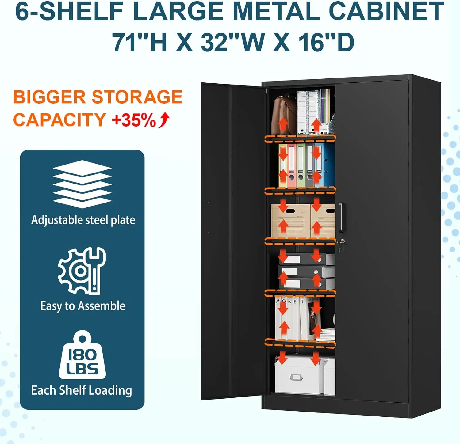 Metal Garage Storage Cabinet com portas e prateleiras, Lockable Steel Utility Tool Storage