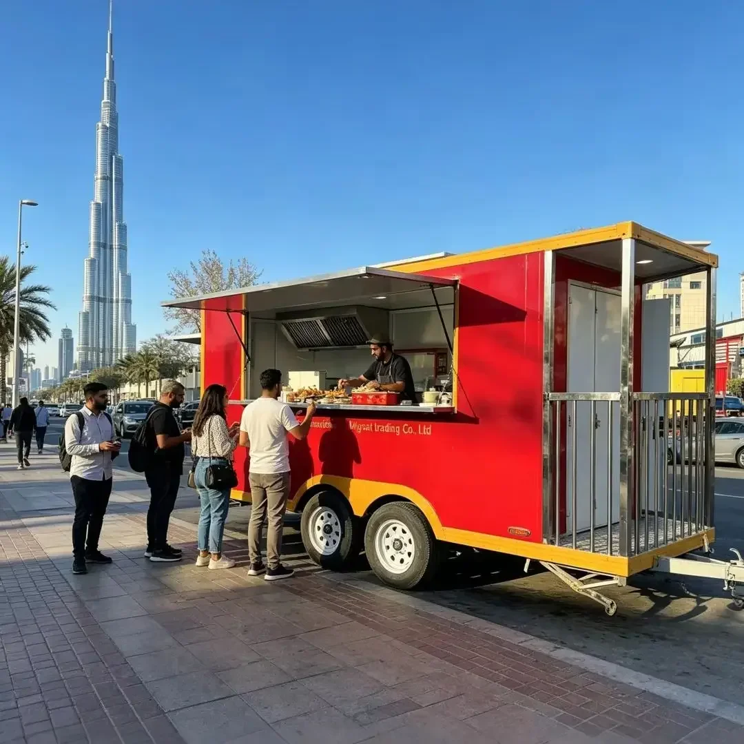 Customizable Red-Gold Commercial 2-Axle Food Trailer Mobile Fast Food Kiosk for Mall Kiosk Catering & Outdoor Event Rental