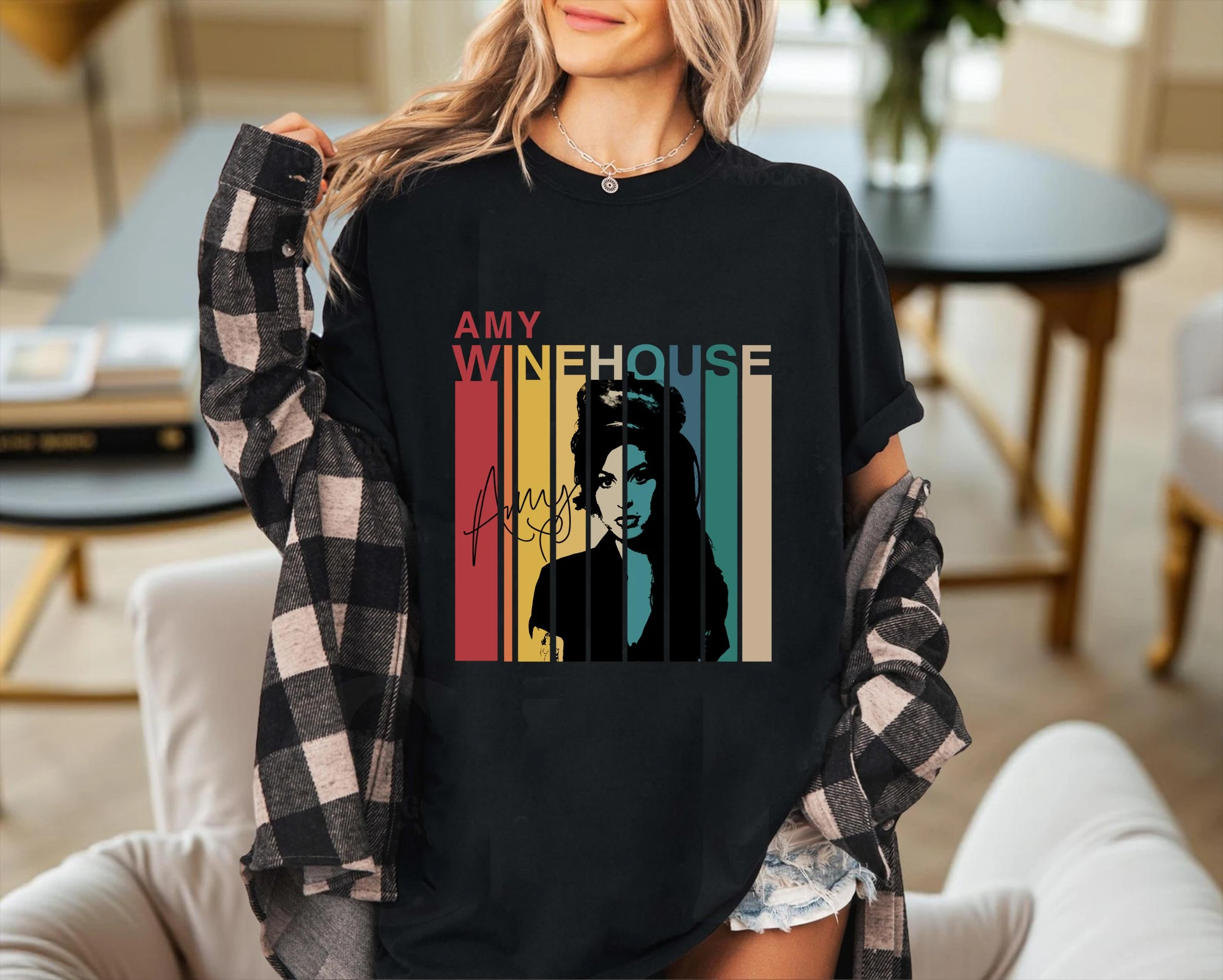 Camiseta estampada Amy Winehouse feminina, tendência da moda primavera/verão, top de algodão puro, camiseta neutra de manga curta
