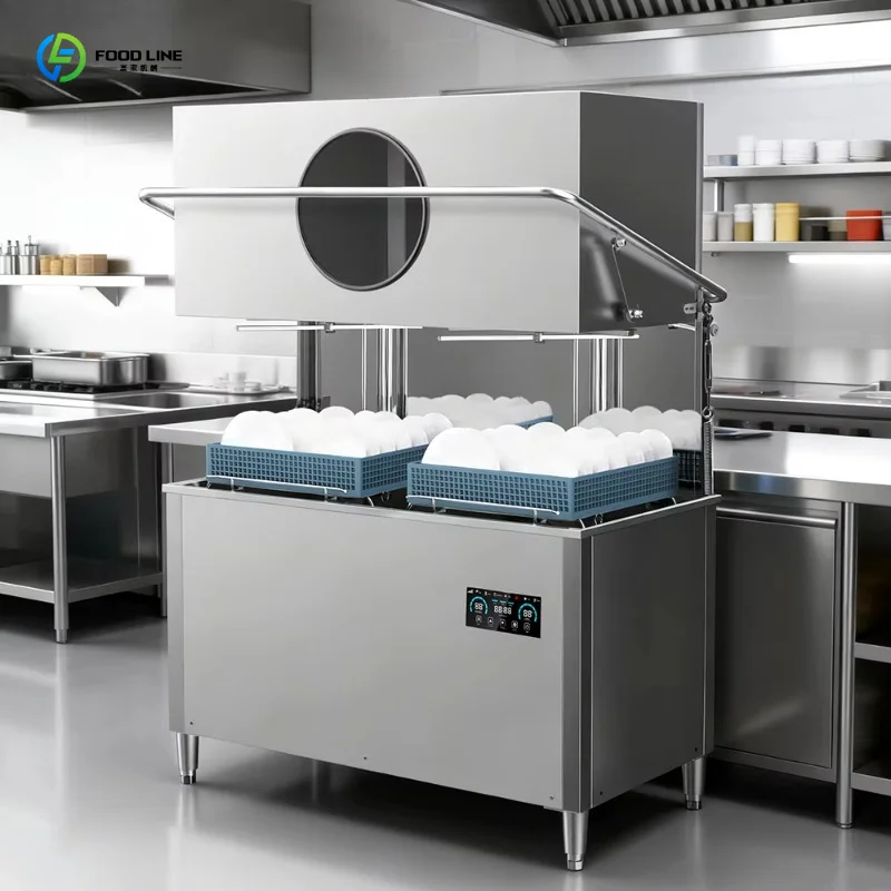 Customized Digital Control Commercial Dishwasher Energy Efficient Automated Hood-Type Commercial Dishwasher for Restaurants