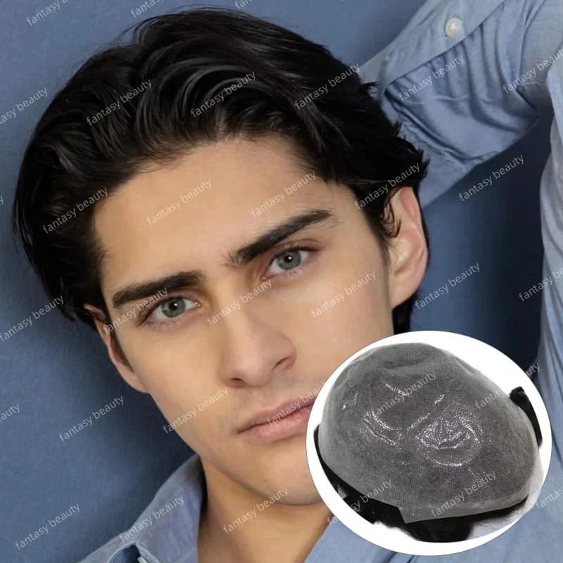 باروكات الذكور # 1ب40 # 1b65 شعر مستعار للرجال 80%-90% كثافة الرجال عقدة مزدوجة قوية S شعر مستعار اصطناعي 100% شعر بشري أسود