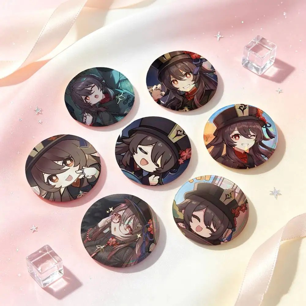 Genshin Impact Hu Tao Game Figure Badges 25 32 44 58 75 Mm Round Cosplay Pin Bag Decor Fans Collect Friend Gifts Brooch Souvenir