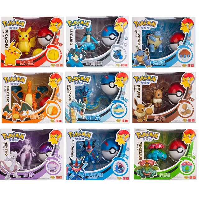 Figurki Pokemon Anime Charizard Pikachu Gyarados, figurki Pocket Monster, zabawki transformujące się w Pokeball, modele, prezenty.