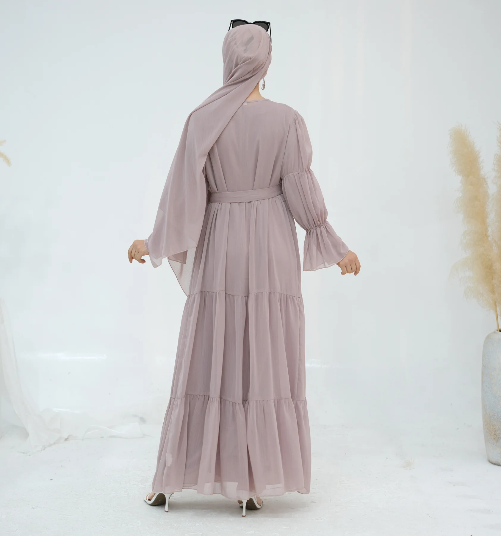 

2026 Women Dress Muslim Chiffon Open Abaya Inner Dress Scarf Party Jalabiya Ramadan Long Dresses Abayas Kaftan Arab Long Robe