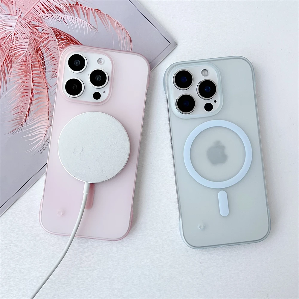 

Luxury Frameless Clear Magnet Wireless Charging Case for iPhone 16 15 14 Plus 13 12 11 Pro Max for Magsafe Bumper Hard PC Cover