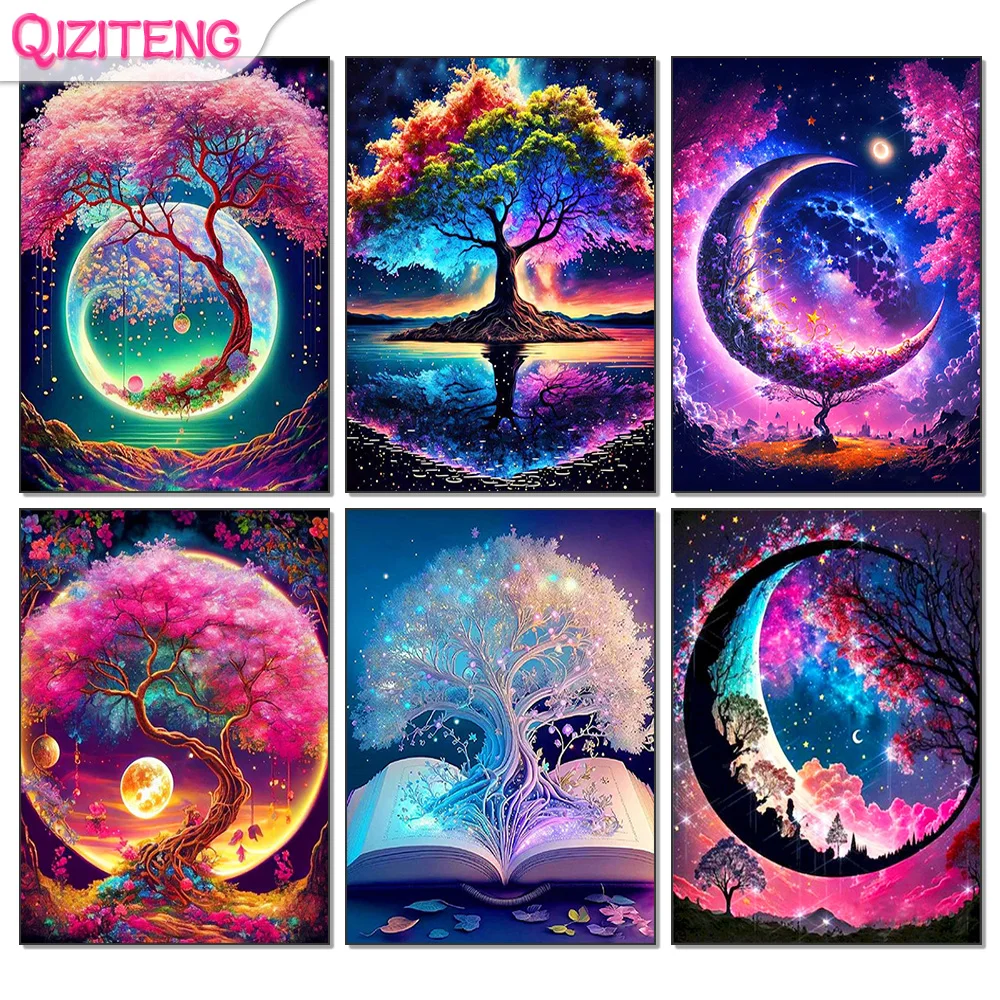 5D Diy Diamond Painting Fantasy Moon Tree Landscape Full Drill Rhinestones Mosaic Embroidery Handmade Products Home Decor Gift