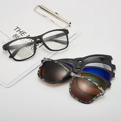 2201A 6 In 1 Men Women Polarized Night Vision Optical Magnetic Clip on Sunglasses Frames Clip on Sun Glasses Frame Prescription