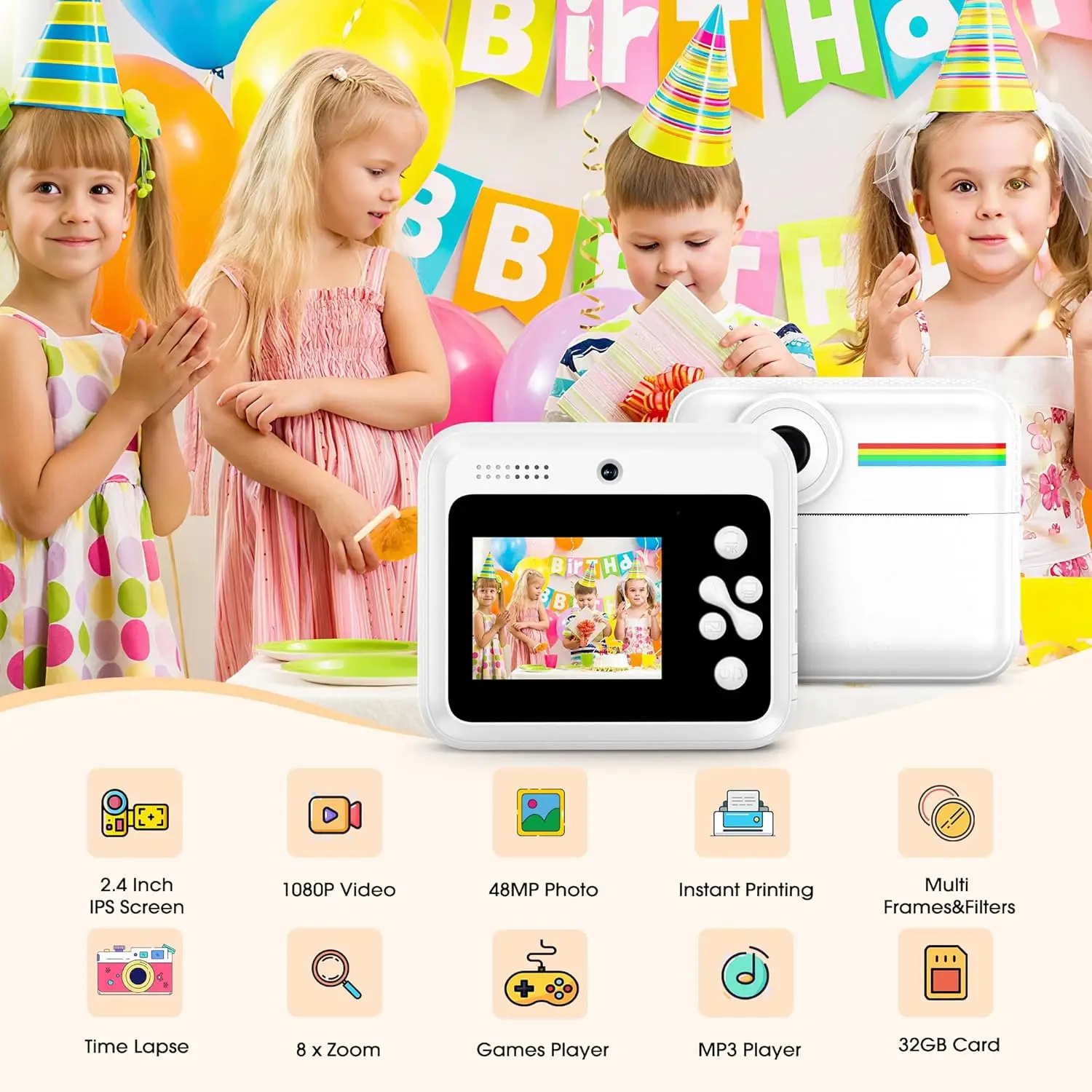 High Definition Digital Camera For Children's Photography Portable Thermal Printer Kids Camera 1080P HD Video Capture Toy Gift