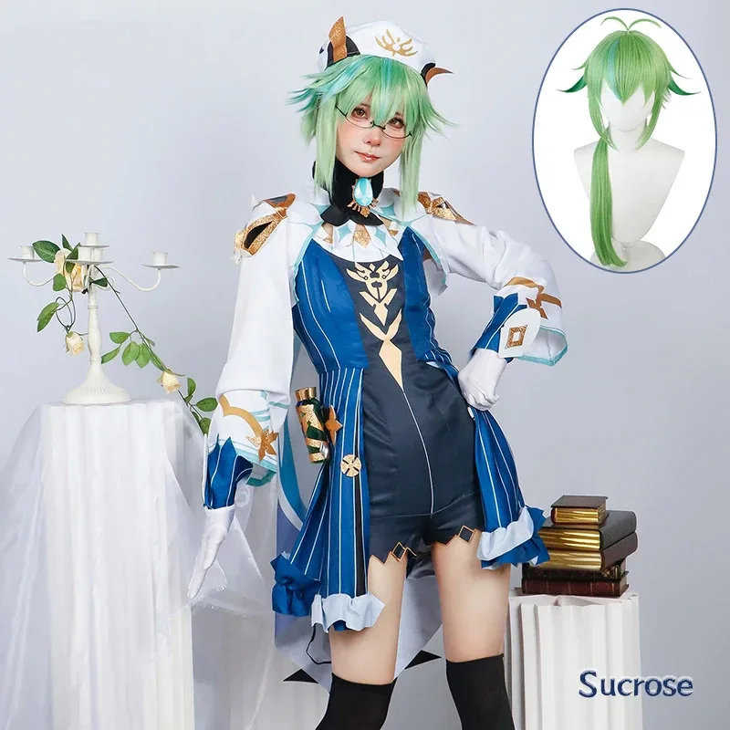 Genshin Impact Sucrose 코스프레 의상 성인 카니발 유니폼 가발 애니메이션 할로윈 파티 의상 Masquerade Women Game