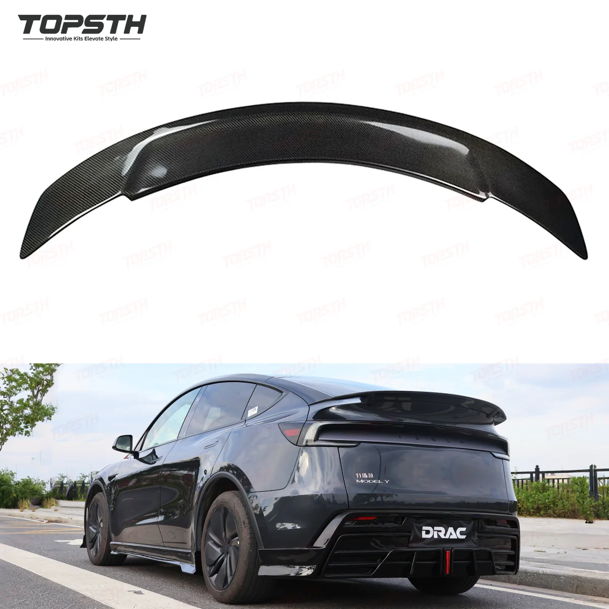 Enhanced Aerodynamics and Aggressive Look for Tesla Model Y 2025+ Juniper RT Style Carbon Fiber Rear Spoiler