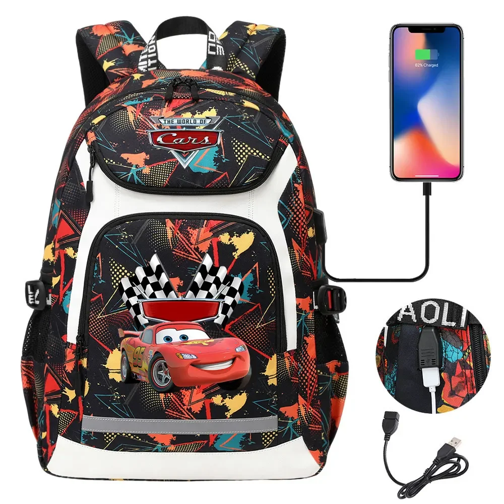 USB Teenagers Schoolbags The Cars Lightning McQueen Girls Boys Kids School Book Bags Women Men Laptop Travel Backpack