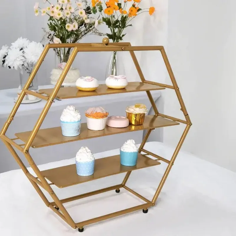 

Cross-border hot-selling birthday party wedding dessert display stand hexagonal detachable home three-layer metal cake stand