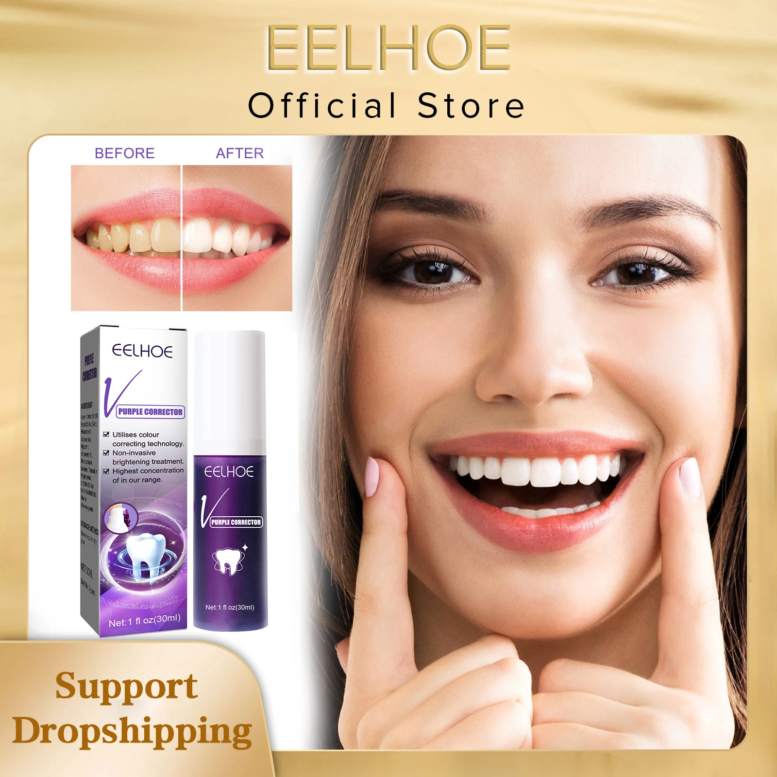 

EELHOE Teeth Whitening Toothpaste Remove Reduce Yellowing Teeth Stains Odor Oral Fresh Breath Brightening Care Purple Toothpaste