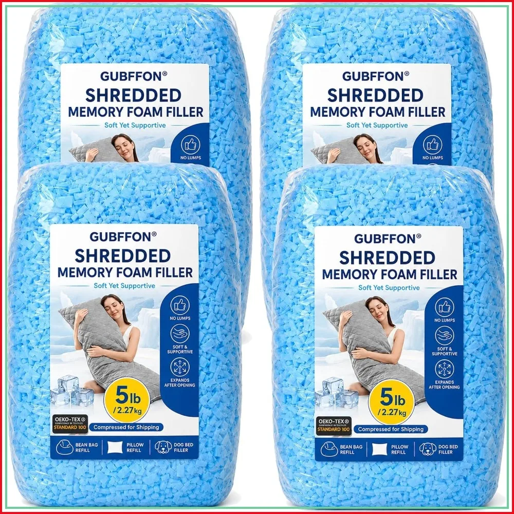 20lbs Shredded Memory Foam Bean Bag Refill, Soft Supportive Stuffing for Chairs, Cushions, Pet Beds, Pillows & Crafts