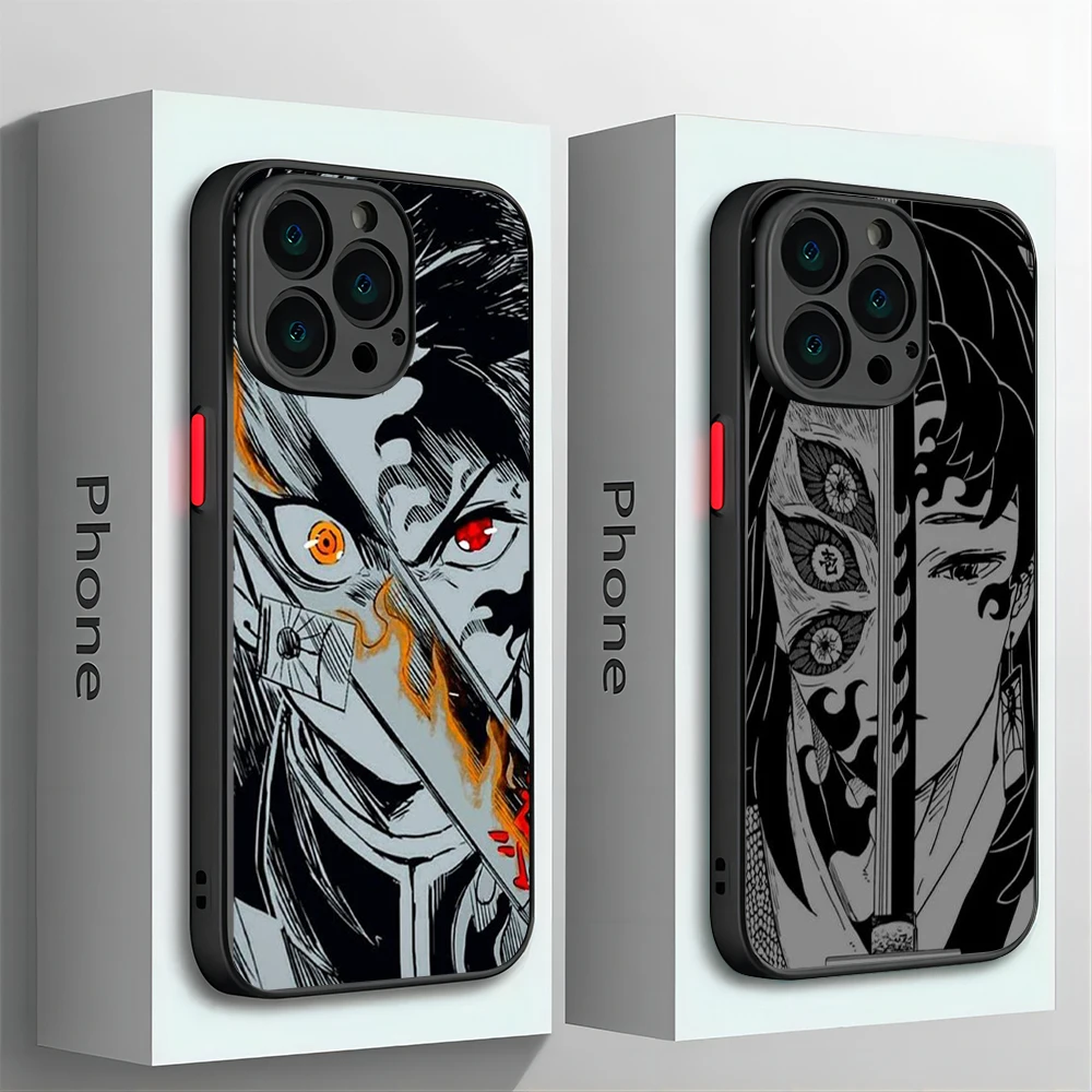 Etui na telefon Anime Demon Slayer do iPhone\'a 15 14 13 12 11 Mini Pro Max X XR XSMax 7 8 Plus Matte Transparent Back Cover