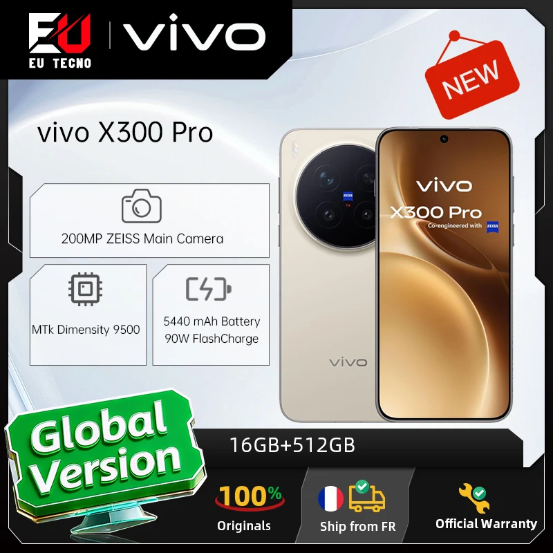 Smartphone vivo X300 Pro 5G, 16 Go + 512 Go, version européenne, écran AMOLED 6,78 pouces, MTK Dimensity 9500, appareil photo 200 MP, 5440 mAh, 90 W, IP69