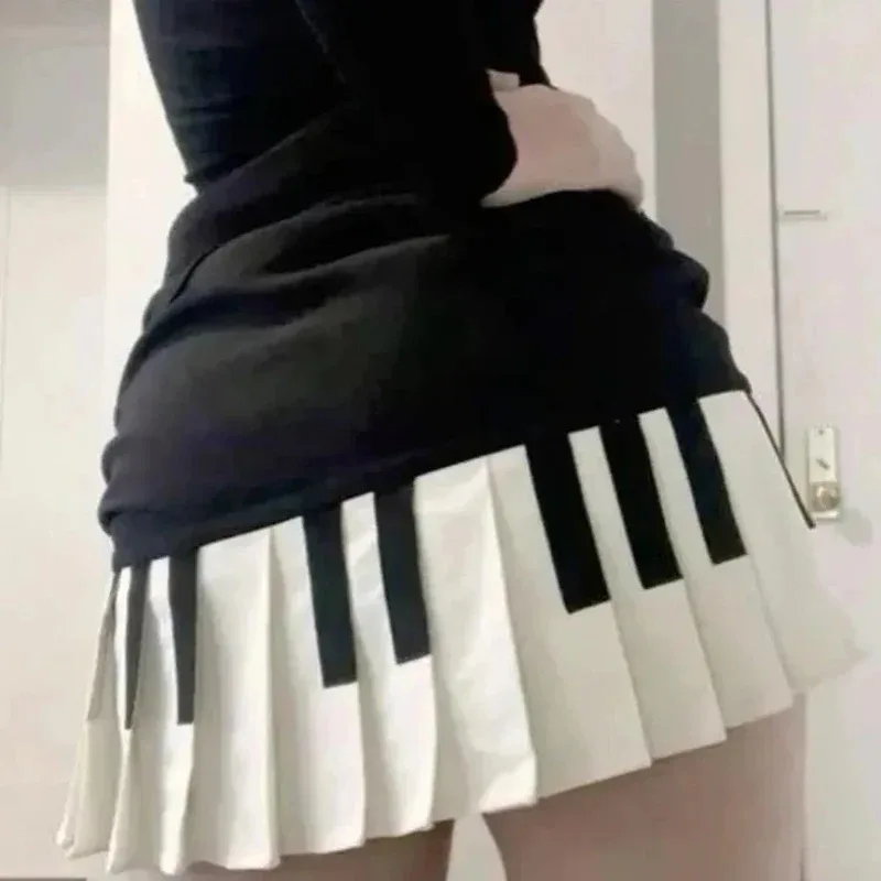 Schwarz Weiß Gespleißt Frauen Vintage Kurzen Rock Abend Party Y2k Schlank Design Harajuku Mini Rock Mode Chic Outfits 2025, Sommer