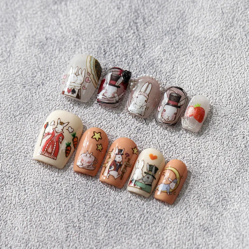 5D Relief Cute Fairy Tale Rabbit Kingdom Dream Moon Adhesive Nail Art Stickers Decals Manicure Ornaments Accessories