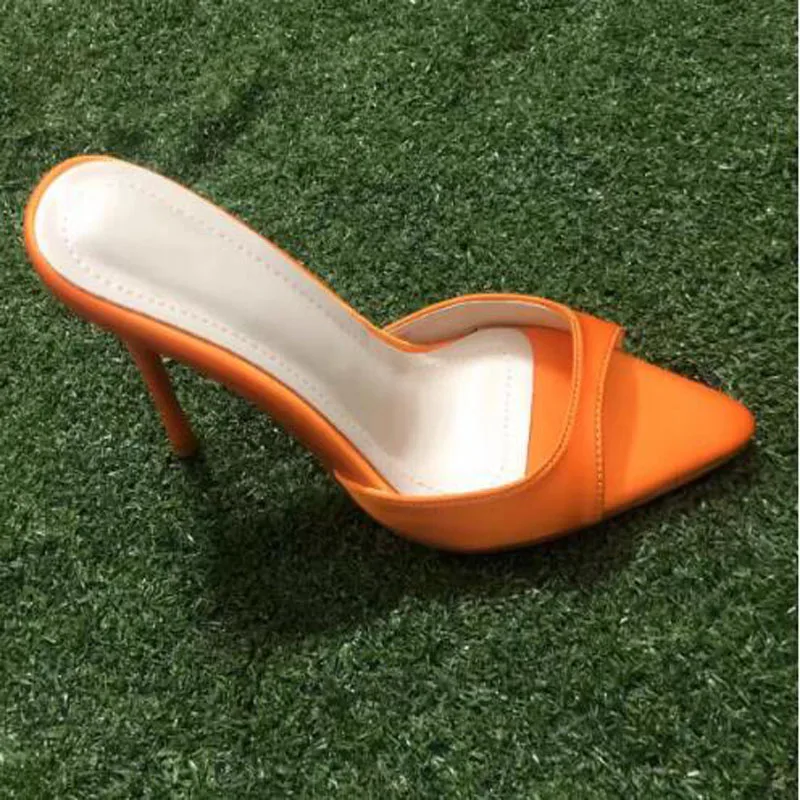 حار الوردي البرتقالي الأحمر البيج الحرير خط واحد أشار المفتوحة تو رقيقة الكعوب النعال المرأة مثير عالية الكعب الصنادل النادي الليلي الشريحة