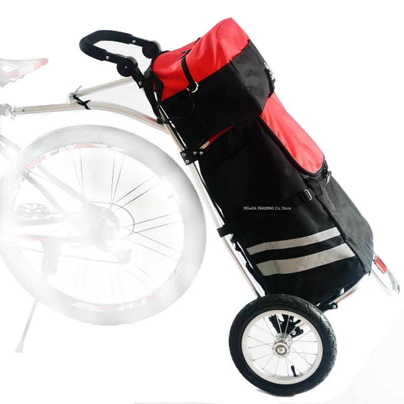 Folding Bike Cargo Trailer with Big Bag And Bike Contacter, Bicycle Trailer, 12 inch Air Wheel Shopping Trolley Luggage Cart 63L