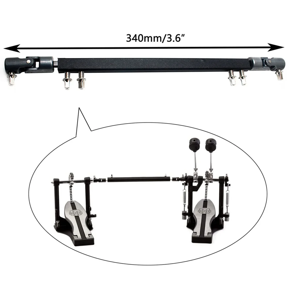 Pedal de tambor de doble patada, eje de transmisión, Pedal de tambor de bajo de acero, brazo conector de enlace, plateado