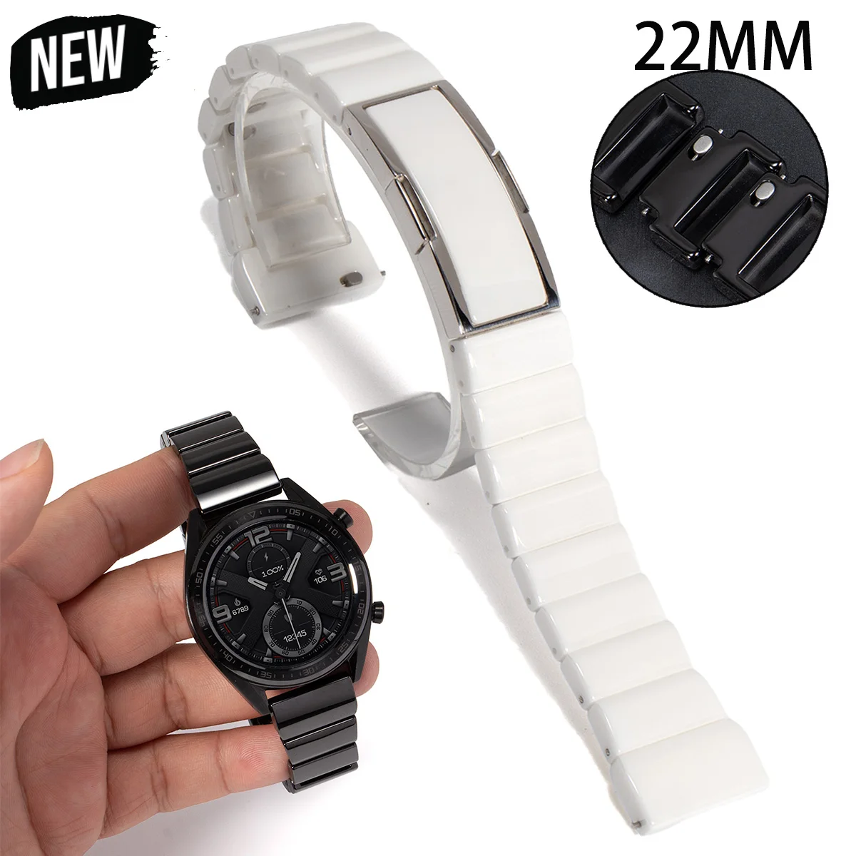 22MM Ceramic Loop Band for Huawei GT 6/5/4/Pro 46mm Luxury Loop Strap for Amazfit Bip/GTR/Cheetach/Balance Folding Buckle Correa