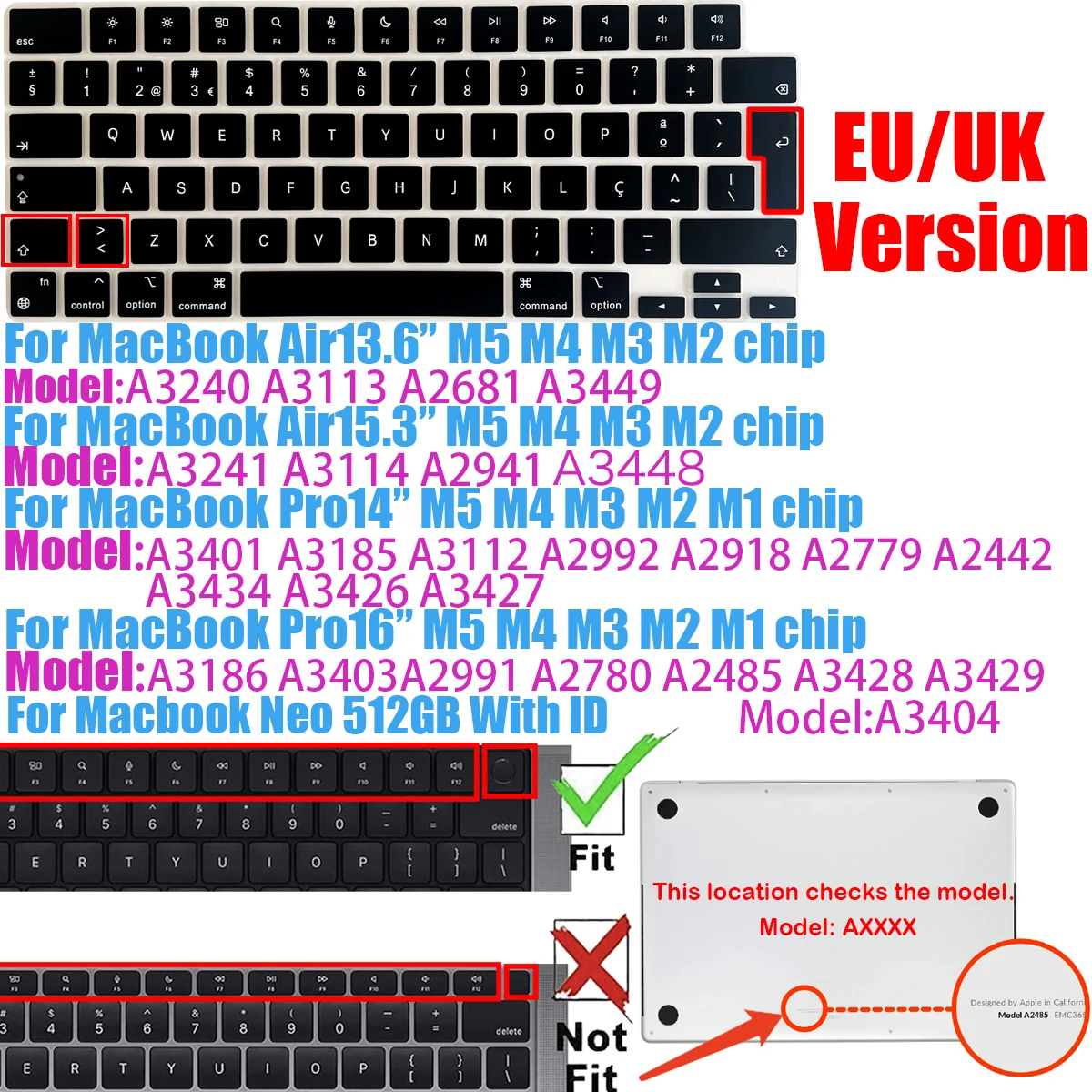 Portuguese Language Keyboard Silicone Skin Cover Fits for MacBook Pro/Air 13.6 15.3 14.2 16.2inch M1 M2 M3 M4 M5 Chip Touch ID