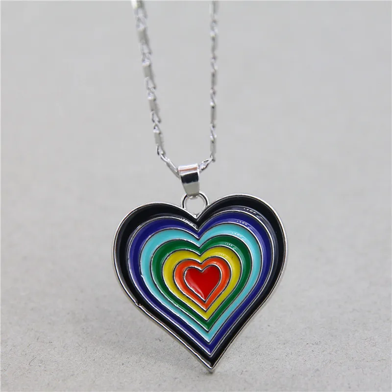 Color Heart Rainbow Enamel Evil Eyes Pendant Necklace For Womens Jewelry Big Turkish Eye Chains Choker Necklaces Clavicel Chains