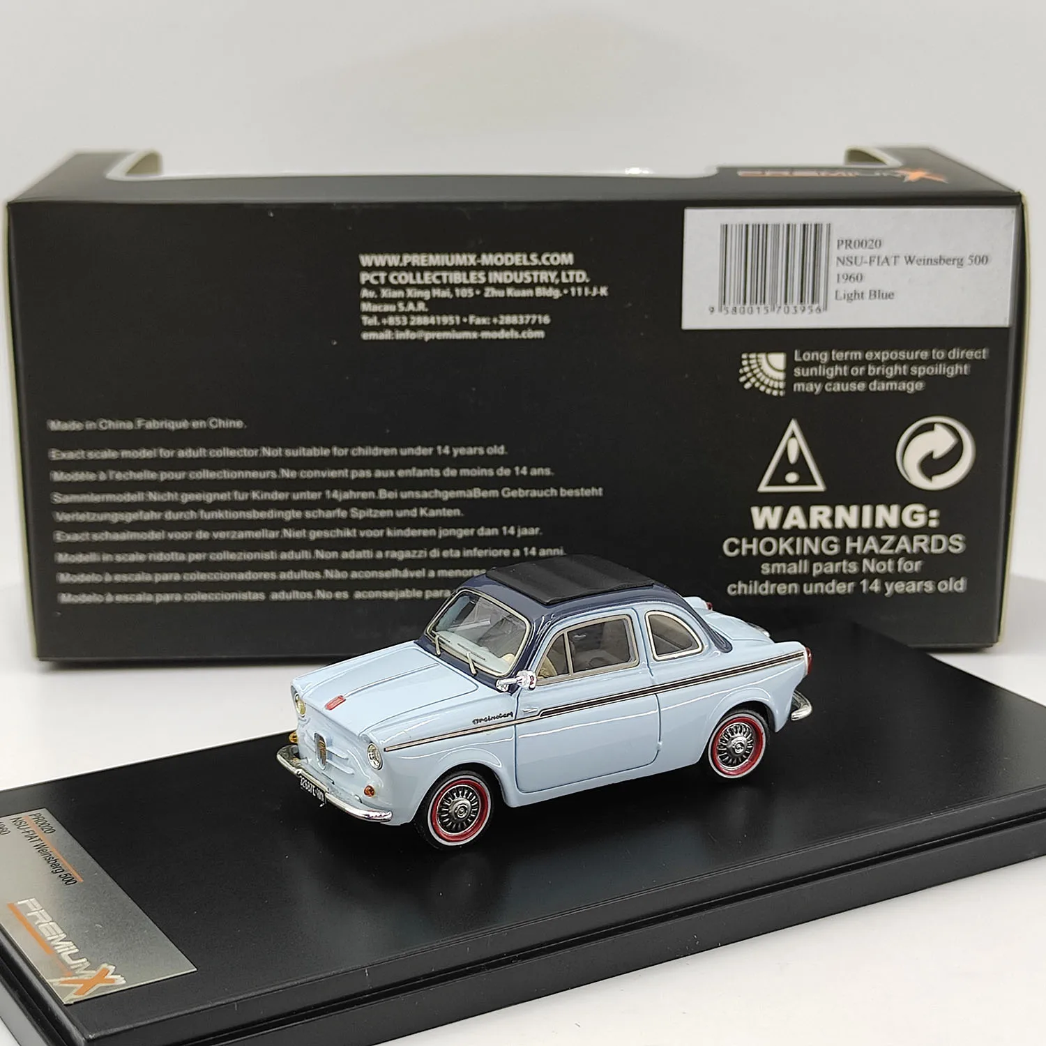 Коллекционная модель автомобиля PREMIUMX NSU-FIAT Weinsberg 500 1960 года, масштаб 1:43, из смолы, сувенир, подарок, украшение для витрины