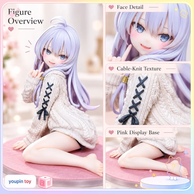 Wandering Witch Elaina Sweater Figure Sitting on Broom Anime Girl Statue Desktop PC Case Display Decor Collectible Model Gift