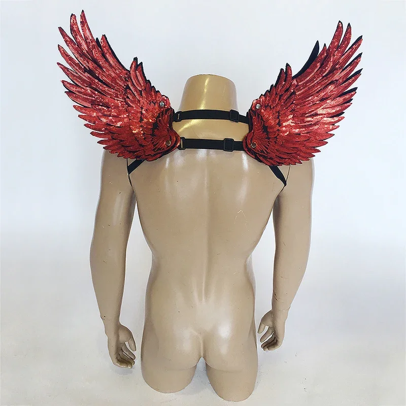 ゴールドスパンコール 3D 羽ナイトクラブ DJ 男性ステージキャットウォークゴーゴーパフォーマンスアクセサリー男性蛍光色肩飾り 2490