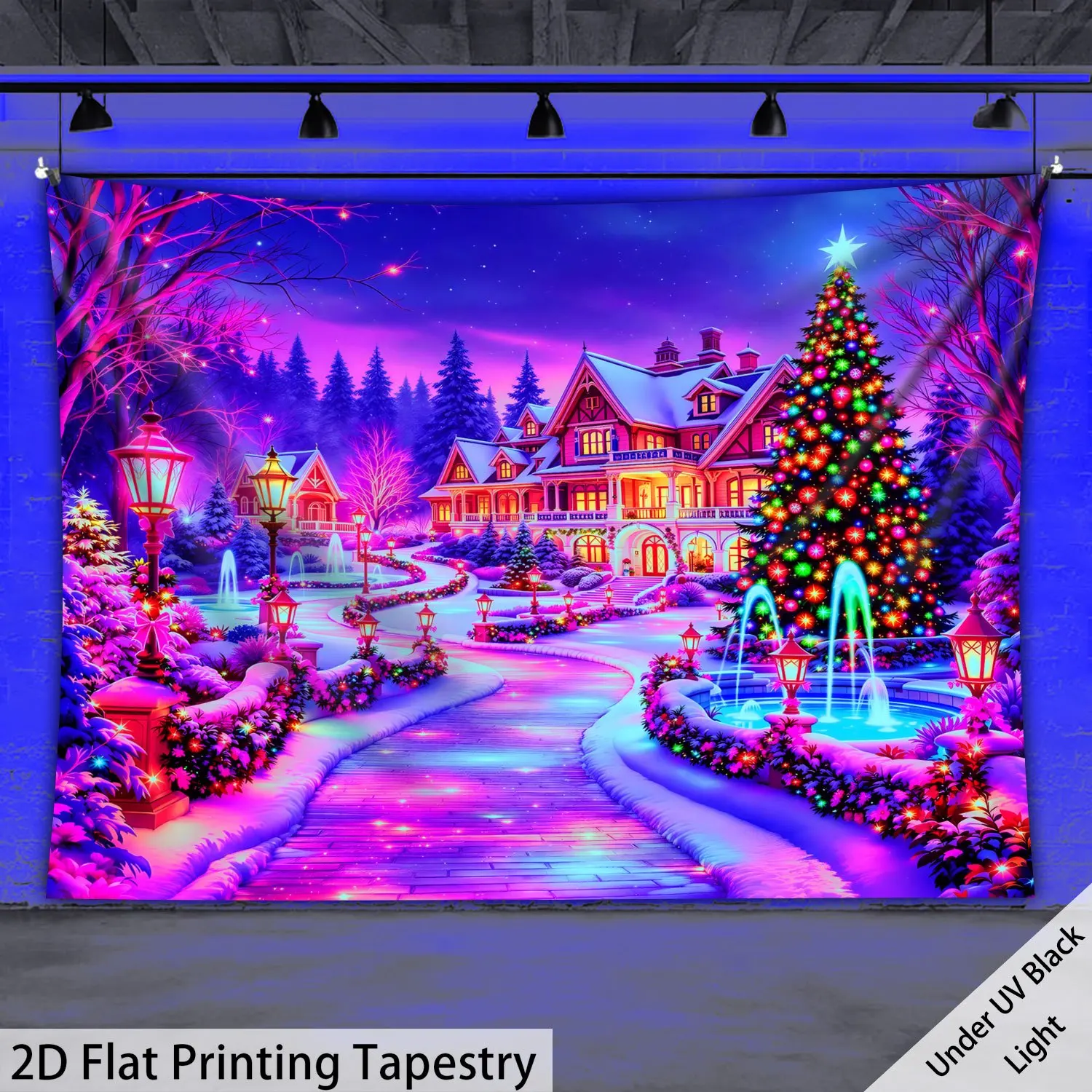 VIKAMA Christmas Tapestry Winter Night Scene Festive Christmas Splendor Living Room Accent Wall Decor Room Decor