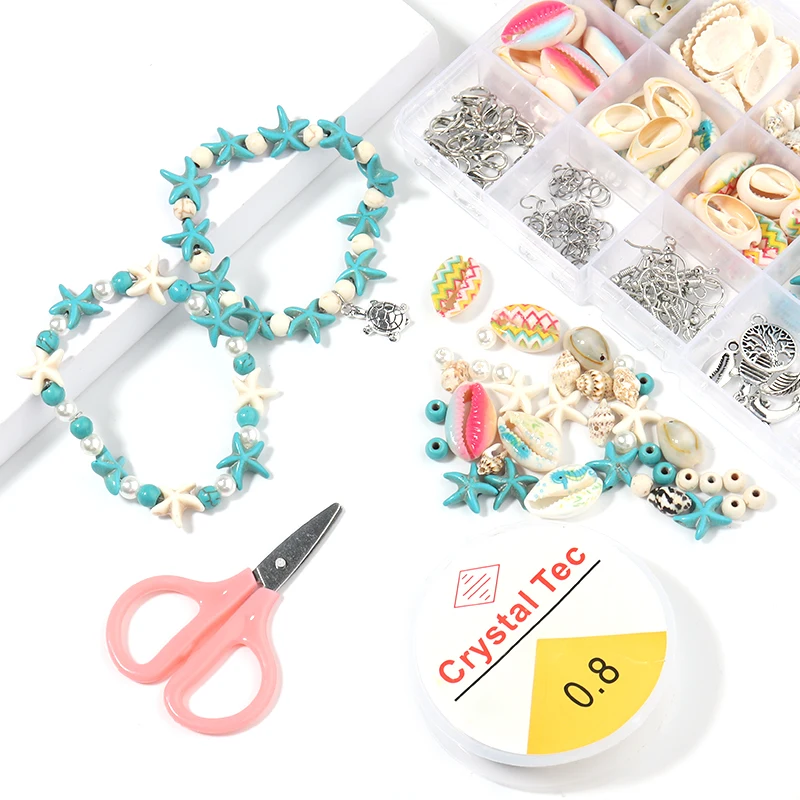 1 Box Ocean Shell Turquoise Beads Kit Starfish Conch Bracelet Making Kit For DIY Jewelry Making Necklace Earrings Craft Supplies
