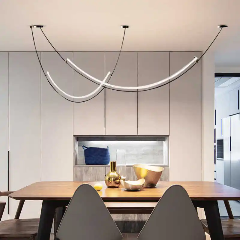 Artistic Curved Line Light Designer Restaurant Pendant Lights Modern Minimalist Bar Counter Living Room Decor Long Strip Lamp