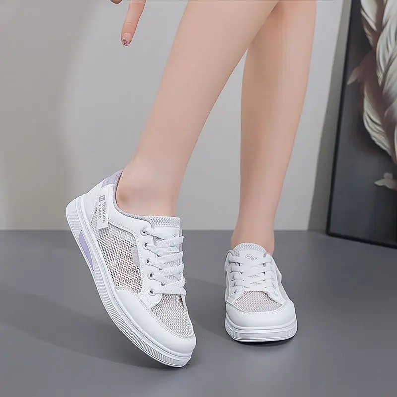 New Women White Mesh Sneakers Breathable Summer Sports Shoes 2026 Casual Walking Trainers Lightweight Versatile Fashion Shoes